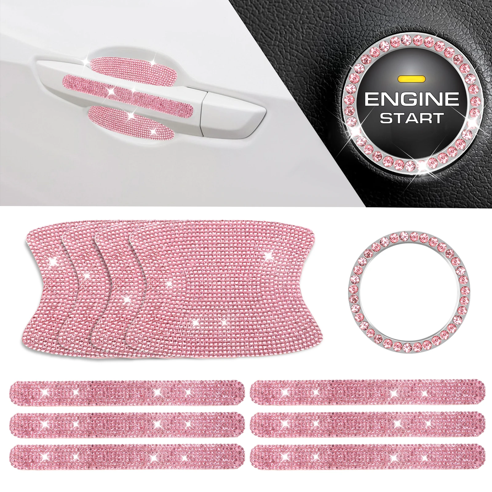 

Rhinestone Car Door Handle Stickers Crystal Glitter Door Handle Protector Stickers Decals Scratch Safety Reflective Auto Sticker