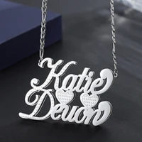 new personalized name plate name necklace customized 3d 18k gold plated double diamond choker pendant two tone chain for women