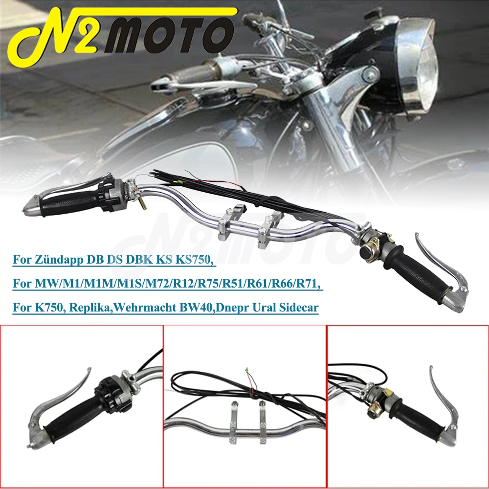 

Хромированный руль для BMW M72, R12, R51, R75, K750, KS750, Dnepr, Урал, сидекар, рукоятка Руля Мотоцикла, рукоятка, крепление руля в сборе