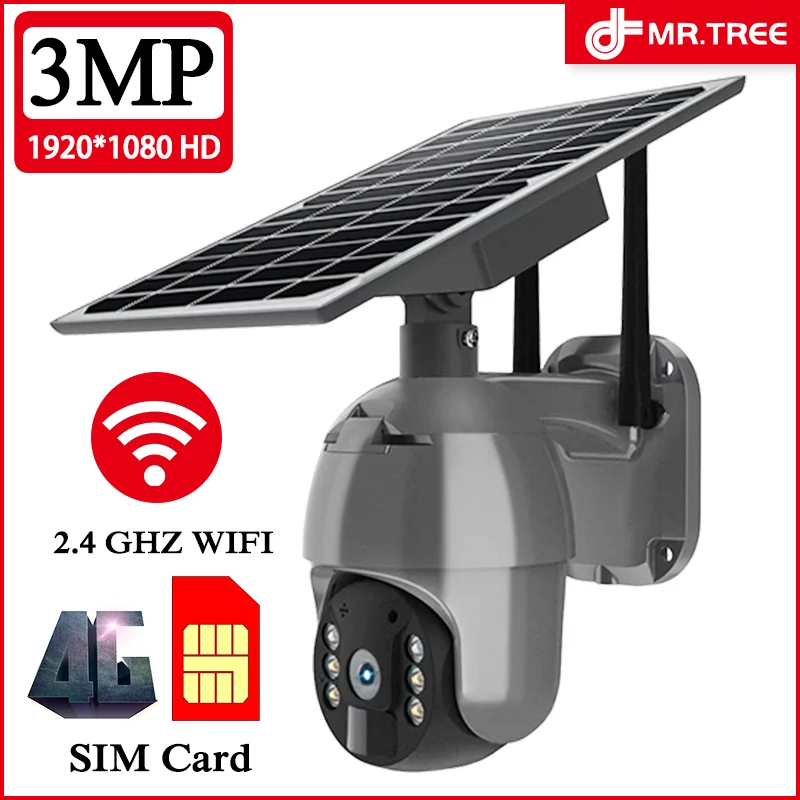 

3MP 1080 Solar charge CCTV security camera 4G LTE FDD GSM SIM Card/WIFI monitor 360 Tuya app control videcam surveillance camera
