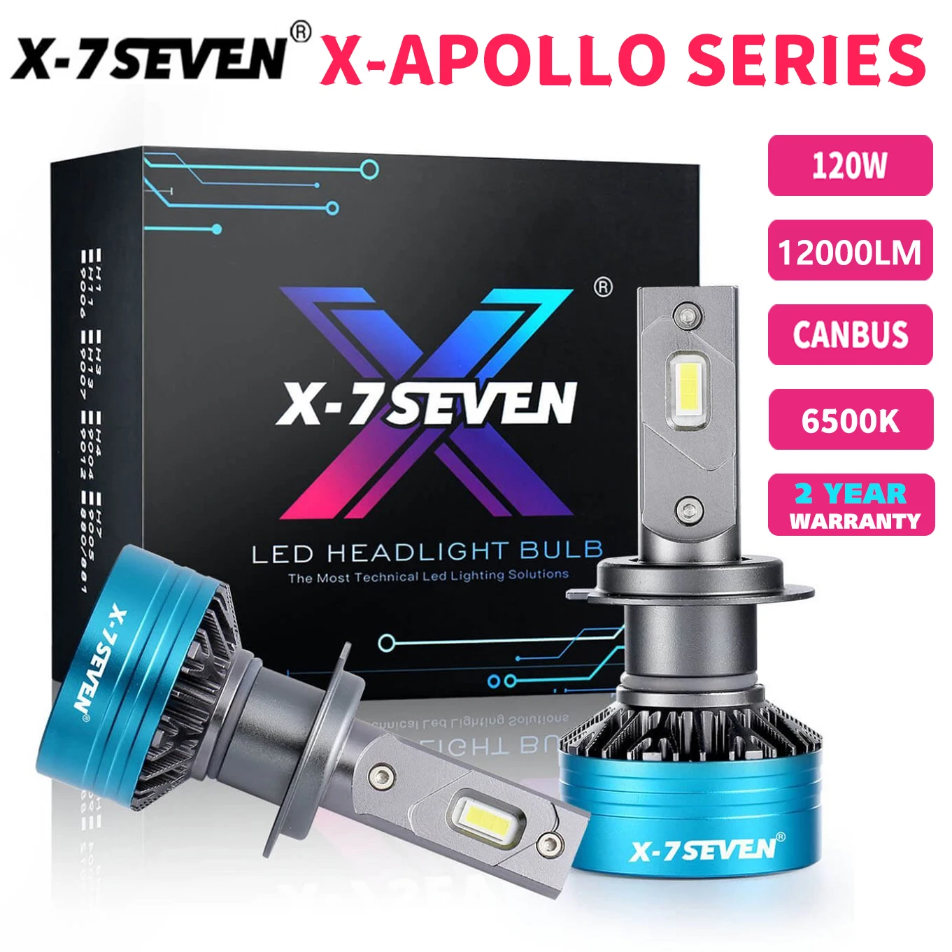 

X-7SEVEN X-Apollo серии 120W 6500 lm 9004 K светодиодный лампы фар CANBUS лампы 9005 9006 9007 9012 H1 H4 H7 H11 H13