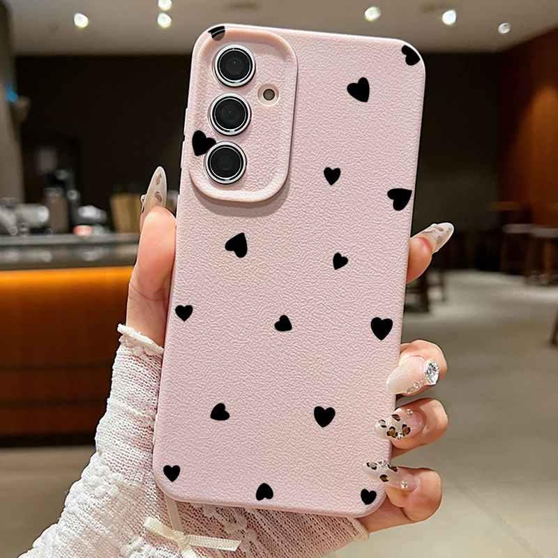 Черный чехол для телефона Love Hearts Samsung Galaxy A55 A54 A53 A52 A16 A15 A14 A35 A34 A25 5G S20 FE S21 S22 S23 S24 Ultra