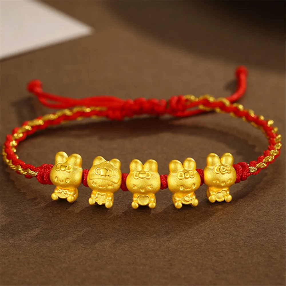 

Браслет из желтого золота 999 пробы с объемным изображением счастливого пятерки кролика, 1,1-1,3 г, 24 к