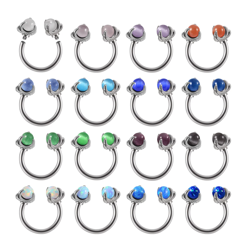 

1 Piece 361L Surgical Steel Horseshoe Barbell Opal Stud Earrings Drop Earrings Fashion Piercing Jewelry for Men and Womeng