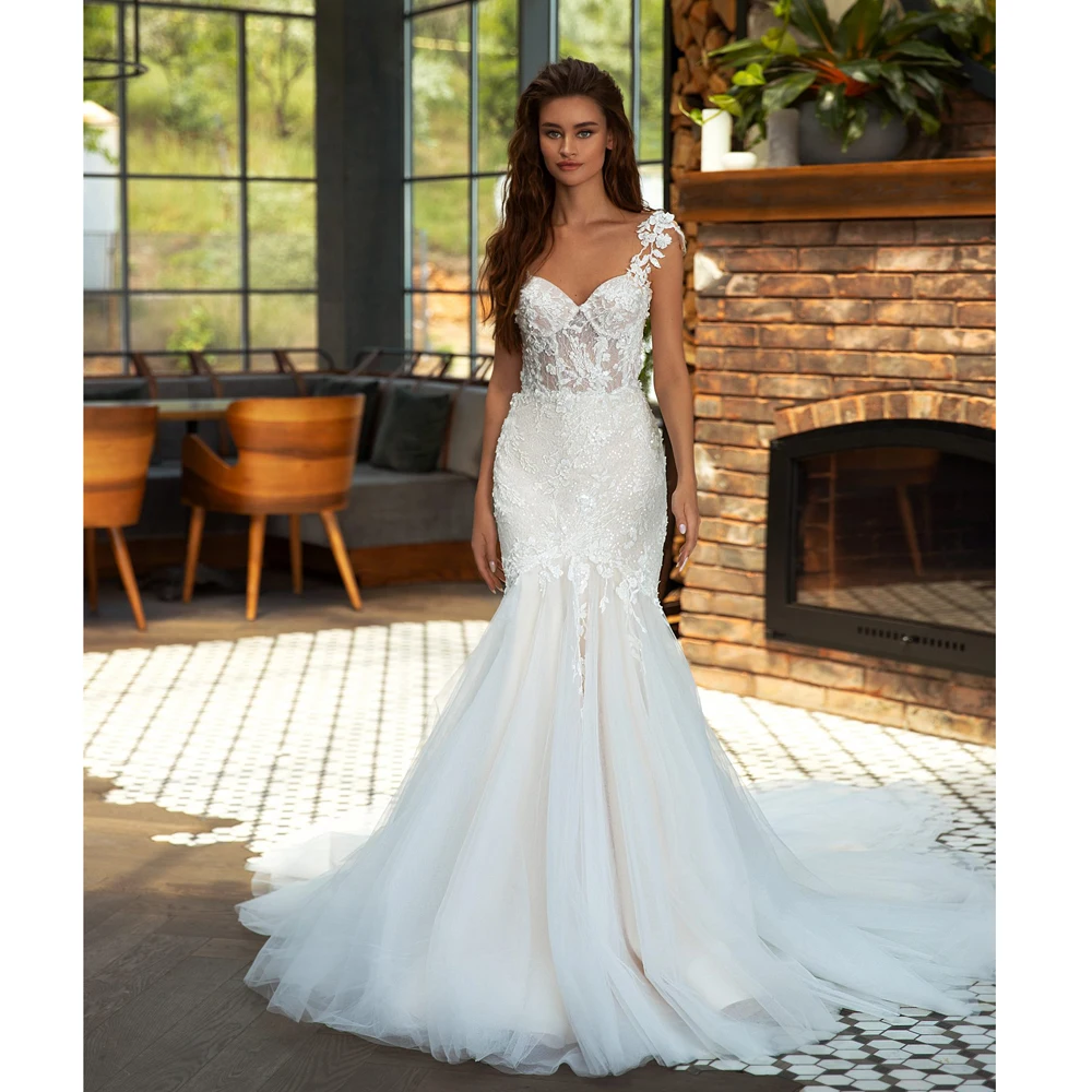 

Женское свадебное платье с юбкой-годе, роскошное кружевное блестящее платье с открытой спиной, свадебное платье