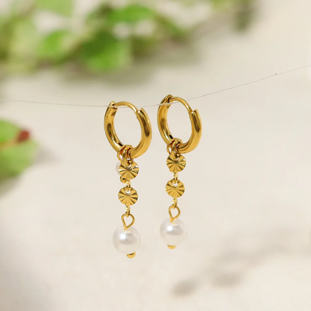 

Luxury Fine Jewelry Dainty Baroque Freshwater Pearl Long Pendant Drop Earring For Women Gold Plated Stainless Steel Huggie