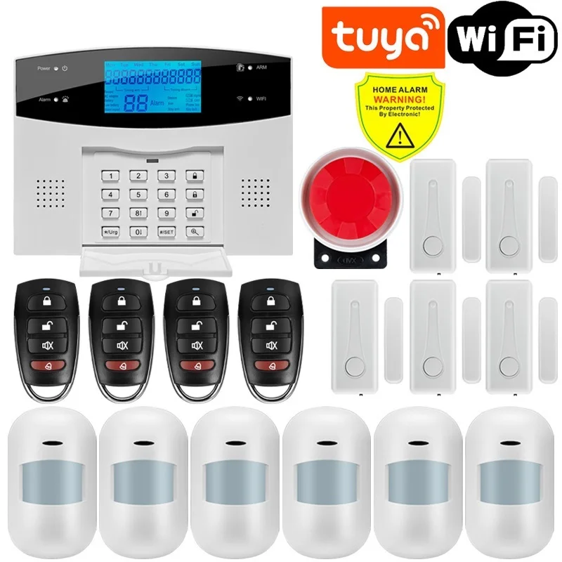 

IOS Android APP Wired Wireless Home Security Tuya WIFI PSTN GSM Alarm System Intercom Remote Control Autodial Siren Sensor Kit