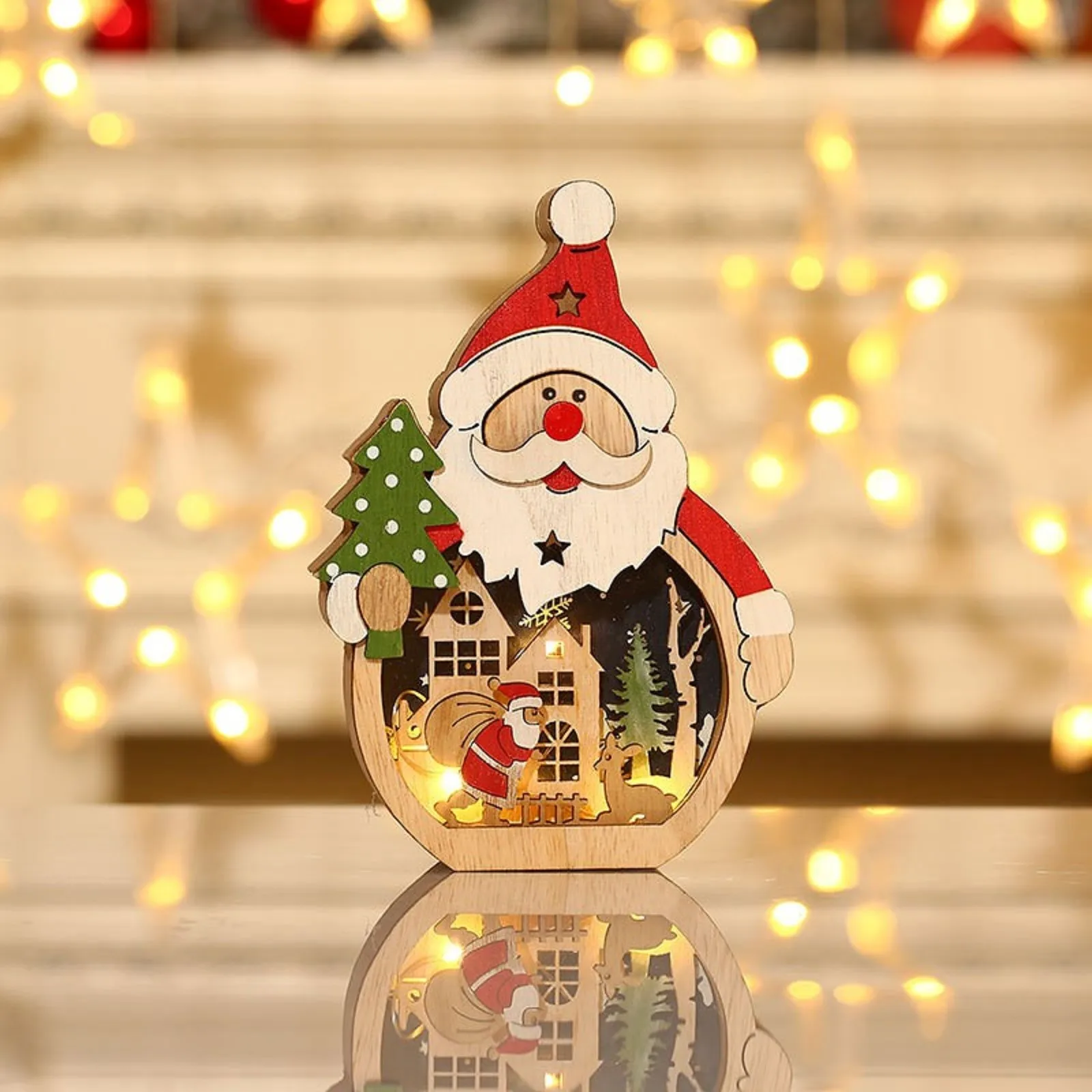 

Santa Lights Window LED Decorations Wooden Ornaments Christmas Decoration & Hangs