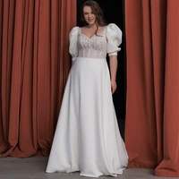 modern plus size bridal dress 2022 sweetheart half puffy sleeves sweetie wedding dress a line backless beading lace wedding gown