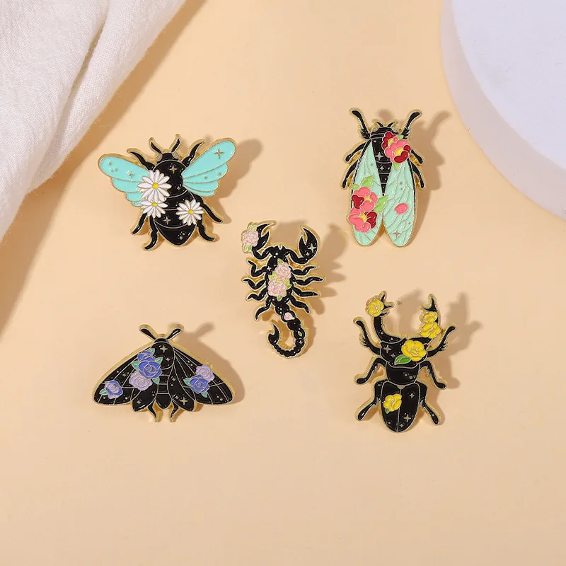

Cartoon Insect Enamel Brooch Scorpion Beetle Bee Moth Fashion Metal Badge Punk Jewelry Accessories Clothing Lapel Pins Gift 2022