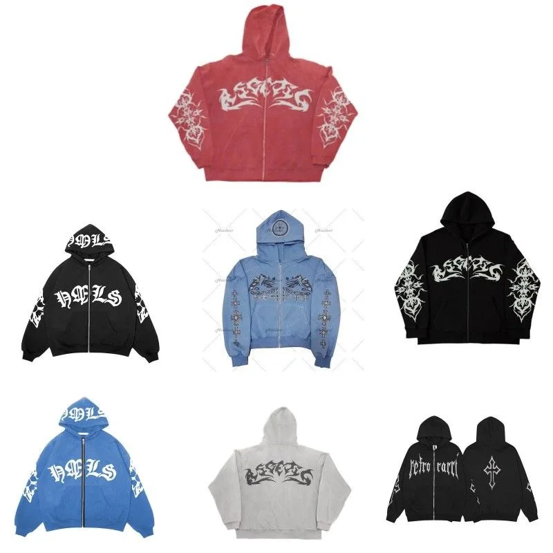 

Женский свитер в стиле ретро, свободная толстовка с капюшоном и надписью в европейском и американском стиле, уличная мода Y2K, худи на молнии в готическом стиле, 2023