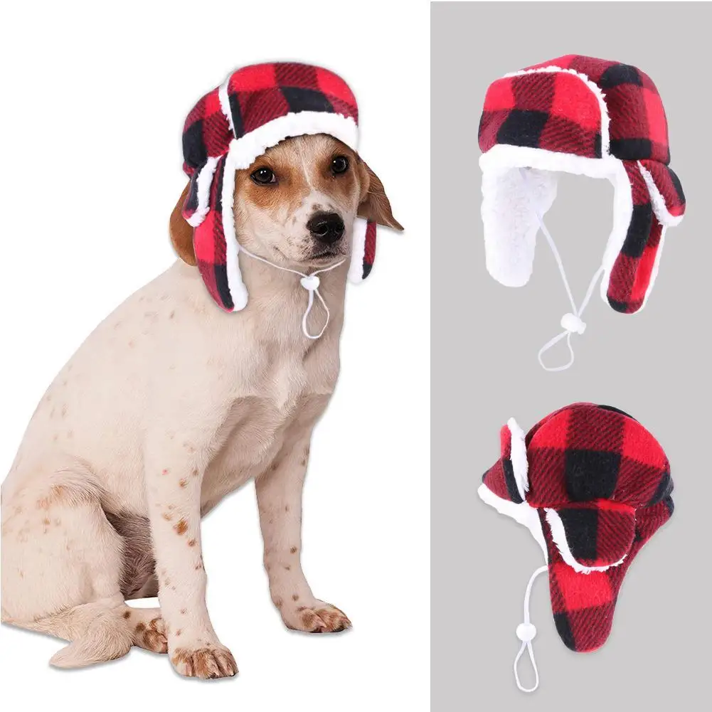 

Christmas Dog Hats With Earmuffs Pets Winter Warm Adjustable Trapper Hat Pet Cap Xmas Dog Headwear for Small Medium Dogs