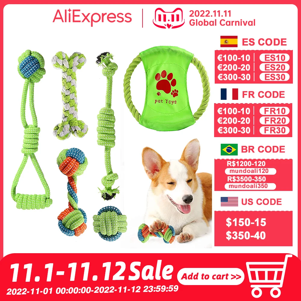 

6 Pcs/lot Dog Chew Toy Puppy Training Interactive Knot Rope Durable Bite Resistant For Teething Ball Anxiety Relief Pet Supply