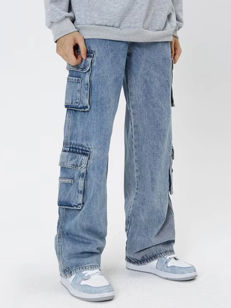 Retro Cargo Pants Loose Jeans Men's Fashion 90s Street Clothing Wide Leg High Waist Straight Y2k Jeans Pants Work Clothes Pants