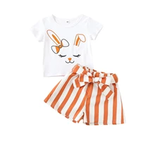 girls bunny cute top tshirt and shorts outfit 2 pieces short sleeve crop top t shirt and shorts for kids summer clothes set