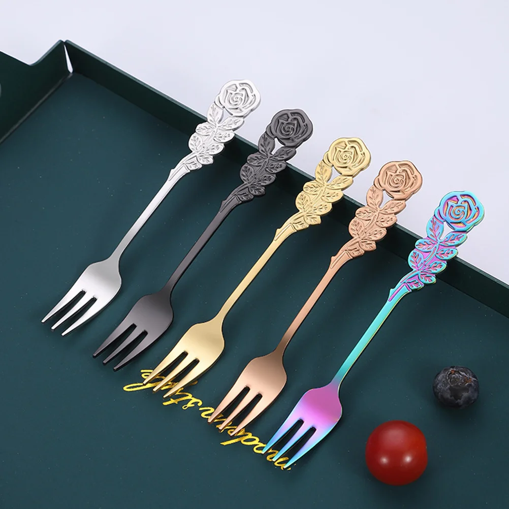 

Set Spoon Silverware Modern Gold Fork Flatware Flower Dessert Fruit Retro Sets Steel Tableware Stainless Unique Utensils Eating