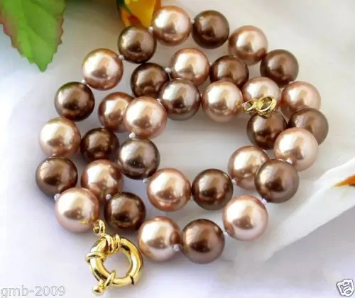 

Natural AAA 10mm Coffee Champagne South Sea Shell Pearl Necklace 18"