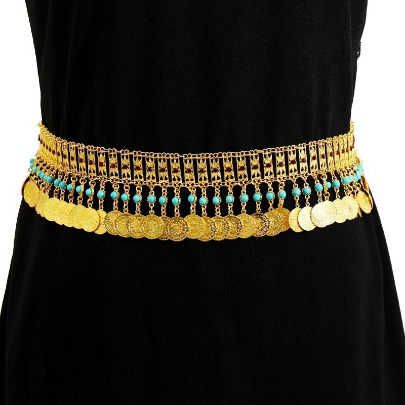 Женская цепочка на талию с бусинами в этническом стиле