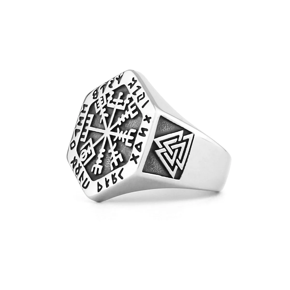 

Viking Totem Rune Titanium Ring Odin Compass Ring Triangle Rune Ring Men's Fashion Stainless Steel Ring