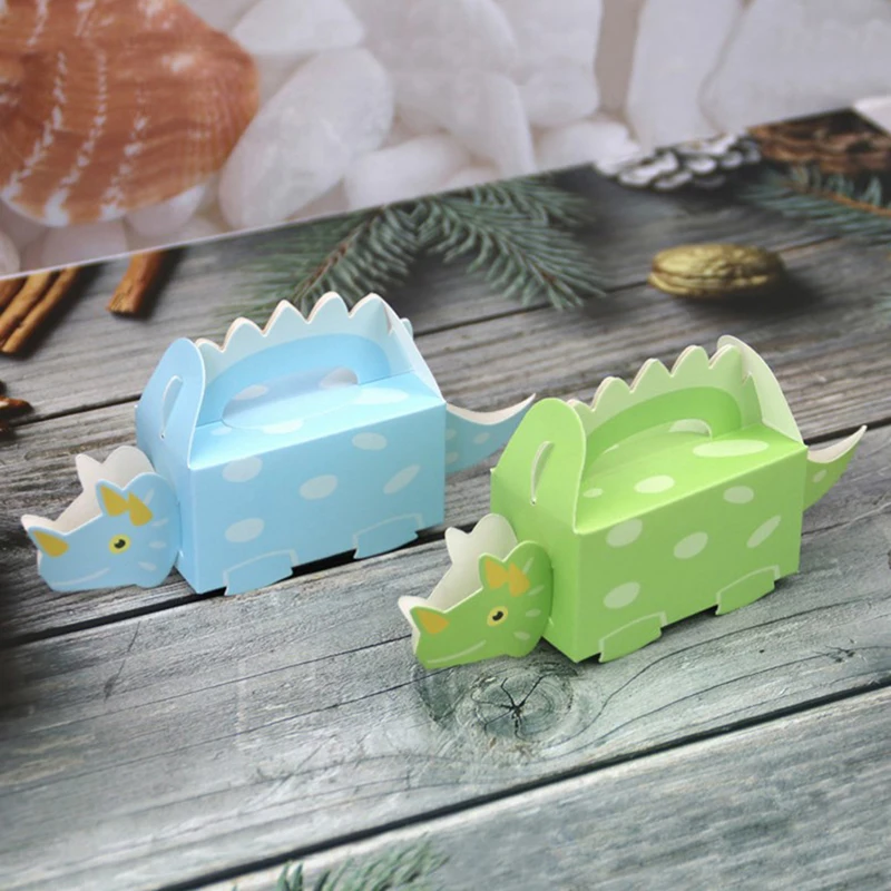 

10Pcs Dinosaur Party Blue Green Cookie Box Baby Shower Candy Box Treat Kids Birthday Paper Boxes for Packaging