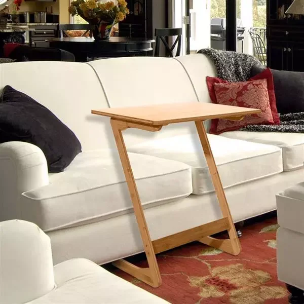 

2023 Z-shaped Bamboo Sofa Side Table Snack Tray for Bedside Couch Living Room Modern Design Sofa Side Table new sofa living room