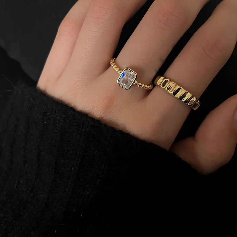 

Jewelkis Irregular Geometric CZ Stone Open Rings for Women Metal Adjustable Finger Ring Minimalist Fashion Jewelry Gift 2022