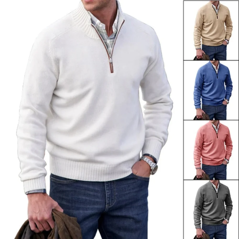 Men's Cashmere Zipper Basic Sweater Winter Men's Fleece Thicker Sweater Half Zipper Turtleneck Warm Pullover Quality Male Slim