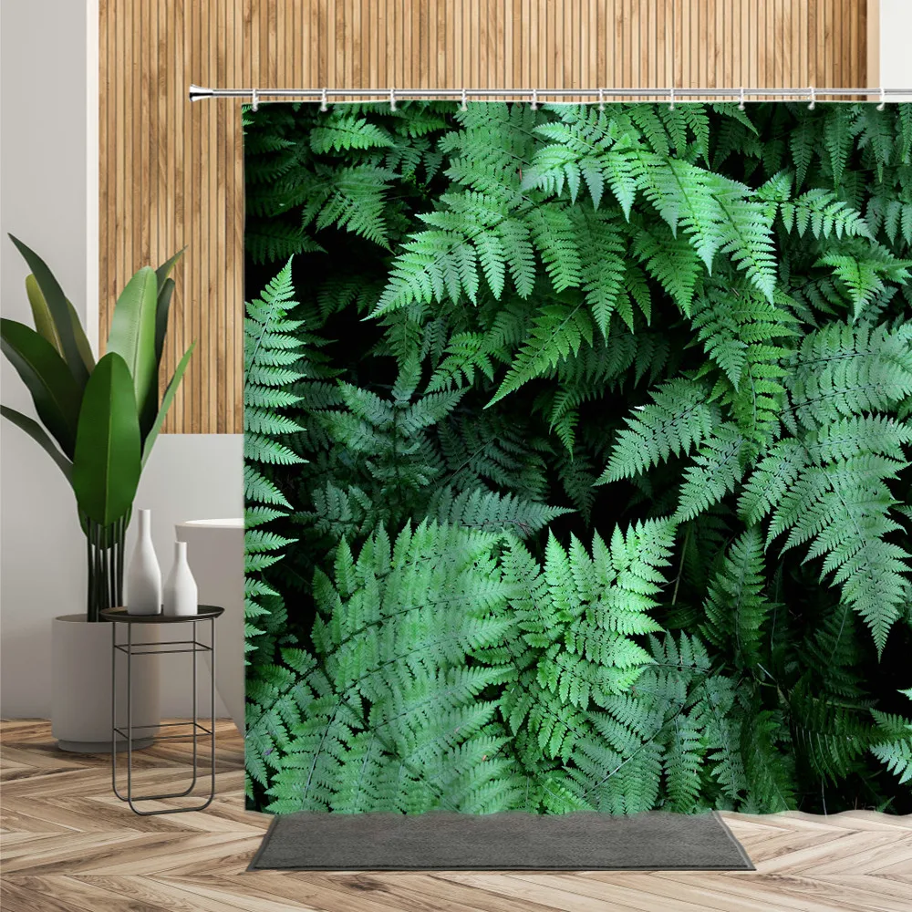 

Plant Leaf Scenery Bath Shower Curtain Summer Leaves Forest Bathtub Cloth Product With Hook Bathroom Curtain Wall Decor