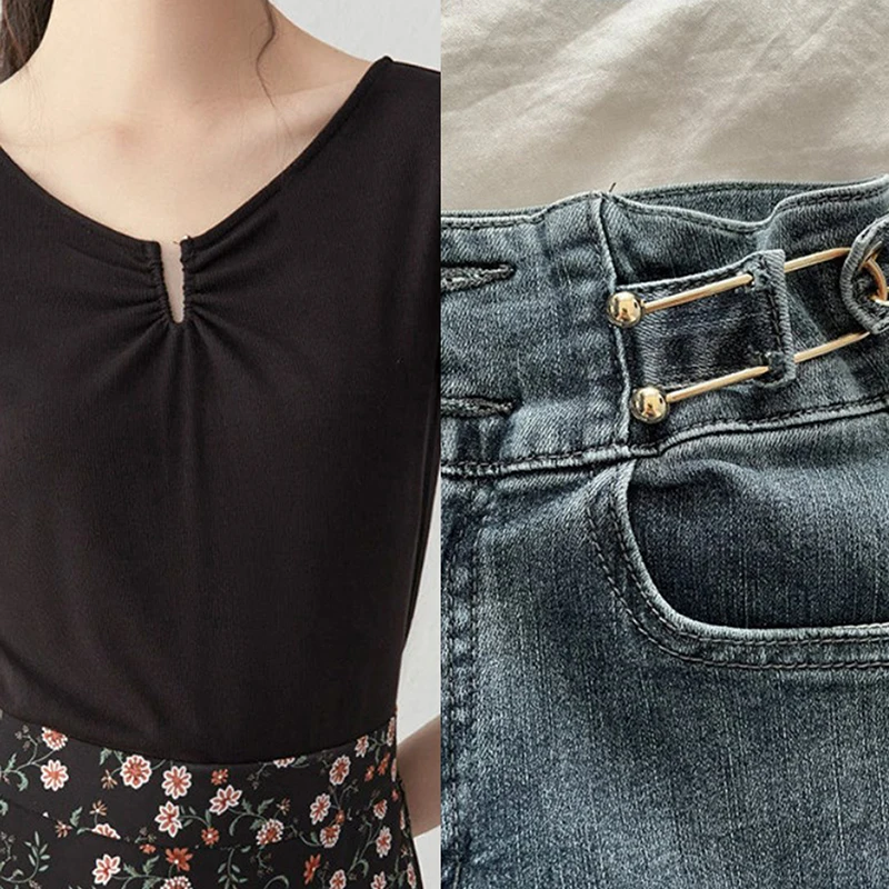 Elegant U-shaped Double Head Brooch Women Shawl Jeans Waistline Fixing Buttons Screw On Pearls Buckle Clothing Decor Accessories