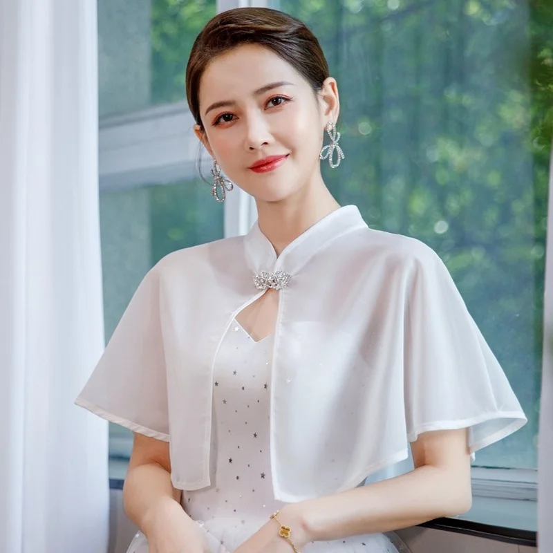 

Evening Dresses Capes Women Wedding Bolero Soft Lightweight Chiffon Bridal Shawl High Low Formal Shrug for Lady White Black Red