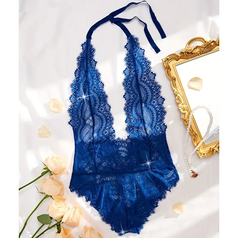 Цельнокроеное женское прозрачное кружевное нижнее белье эротическое на