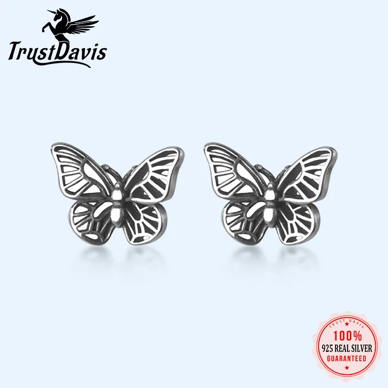 

Trustdavis Real 925 Sterling Thai Silver Cute Insect Butterfly Stud Earrings For Women Wedding Party Fine S925 Jewelry DA1591