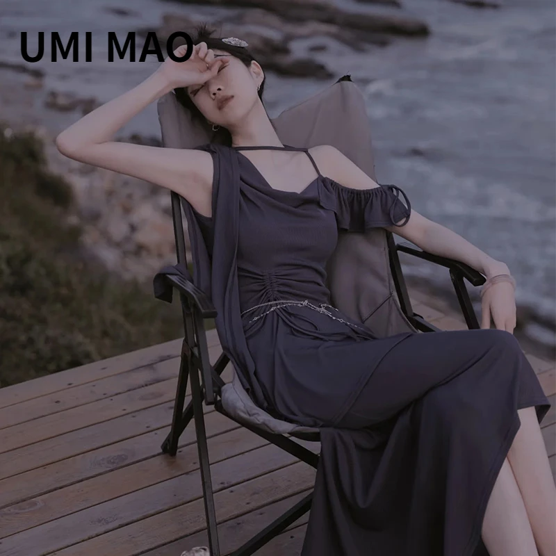 UMI MAO Women's Fashion Knitted Dress Elegant 2023 Women's Summer New Irregular Small French Long Dresses Femme Y2K