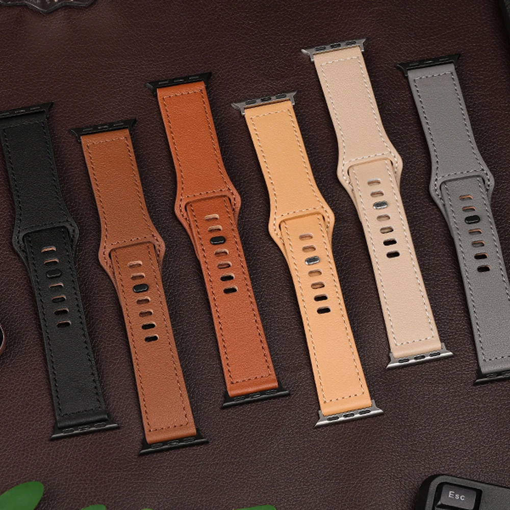 Кожаные ремешки для Apple Watch Band 44 мм 46 45 49 42 40 41 Спортивный браслет correas iWatch series 10 9 7 8 6