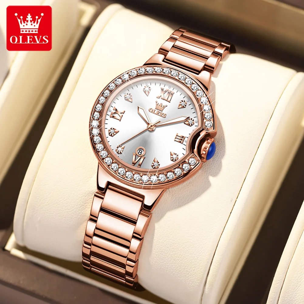 

OLEVS Luxury Fashion Original Women Watch Waterproof Luminous Ladies Watches Stainless Steel Diamond date New Wristwatch Gift
