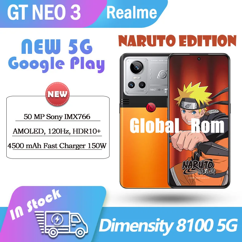 Global Rom Realme GT Neo3 Neo 3 Naruto Limited edition 5G smartPhone 150W Super Charge Dimensity 8100 NFC Android 12 50MP Camera