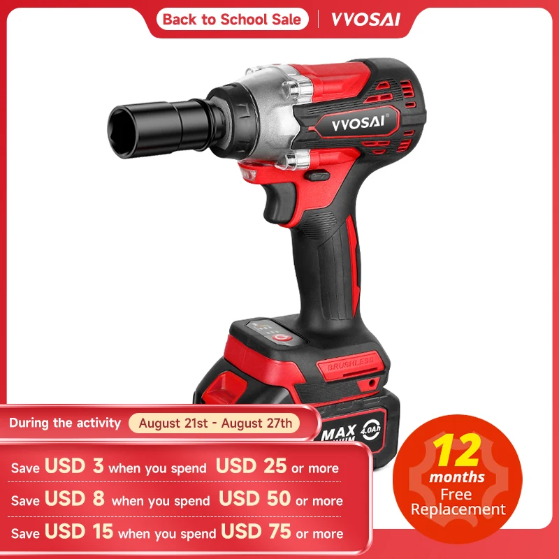 VVOSAI MT-Series 340N.m Electric Impact Wrench 20V Brushless Wrench Socket Li-ion Battery Hand Drill Installation Power Tools