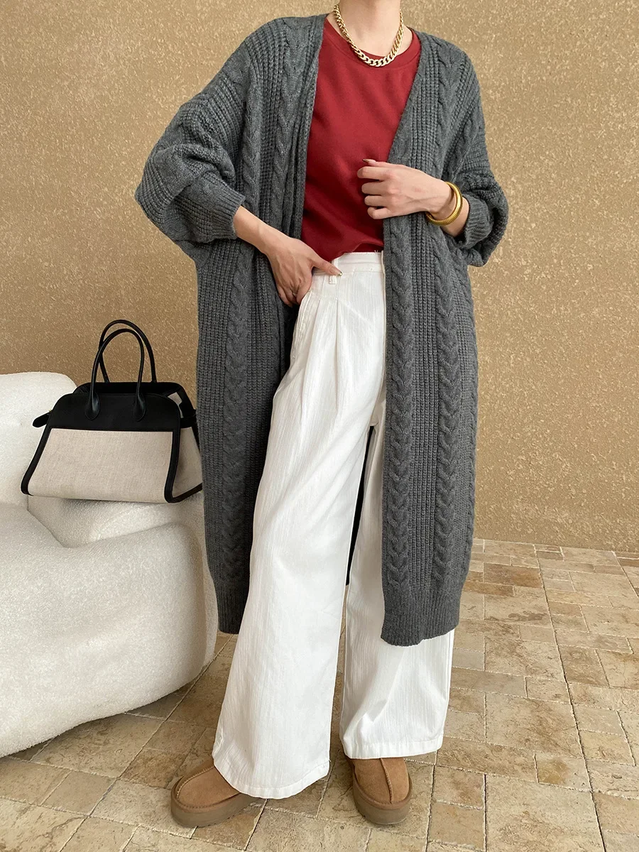 Винтажный вязаный кардиган с V-образным вырезом и длинным рукавом