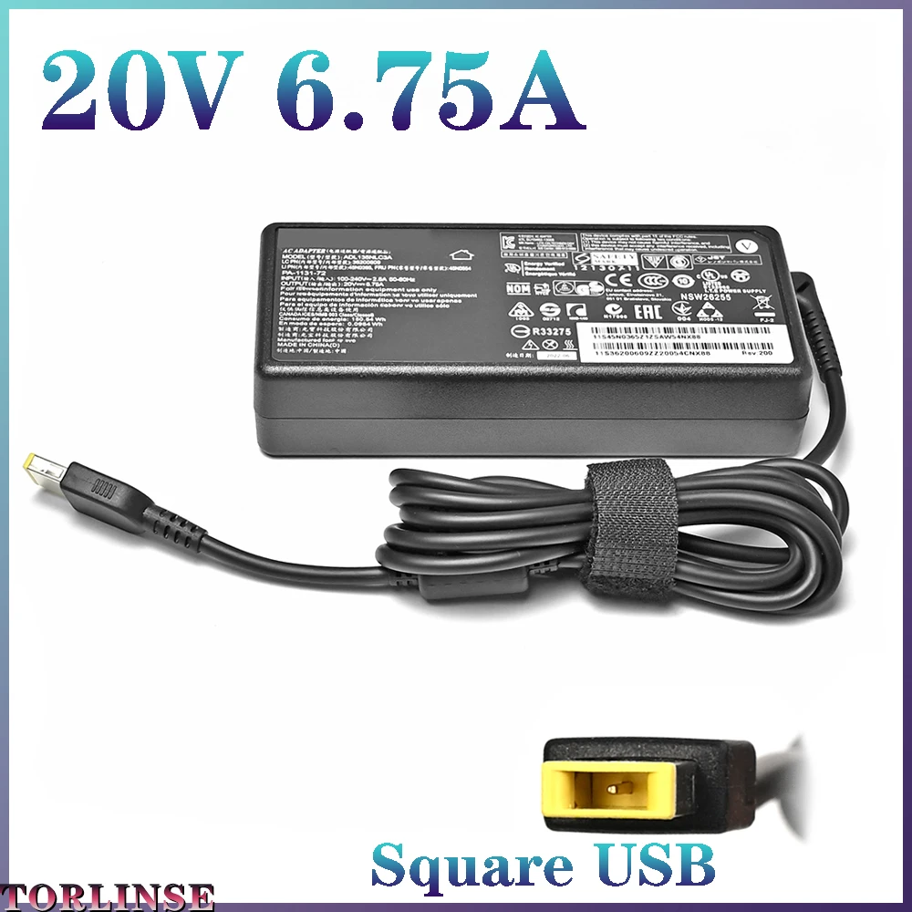 Laptop Adapter 135W 20V 6.75A USB Notebook Charger for Lenovo T440p Y50-70 R720 Y700 T540p P51 P52 S5 ADL135NLC3A Power Supply