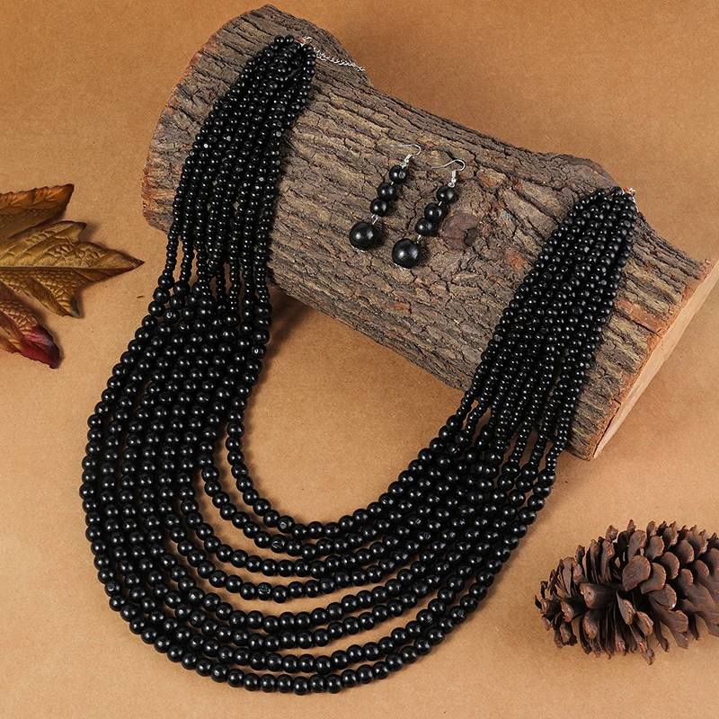 Многослойный Комплект Украшений Из Деревянных Бусин В Африканском Этническом