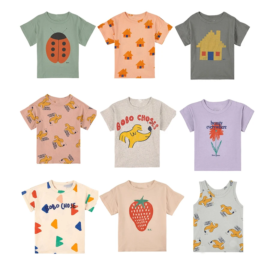 

Kids Boys Girls T-shirts Bobo 2022 Summer New Cute Cartoon Print Cotton Tops Baby Boy Short-sleeved T Shirts For Children 1-11Y