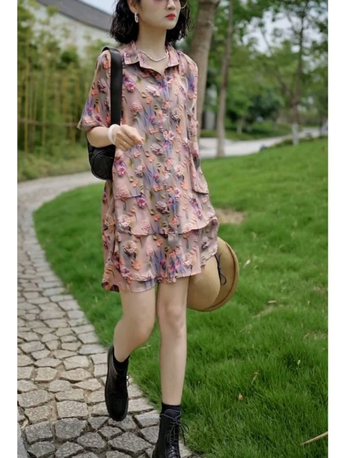 Модные топы-поло с цветочным принтом больших размеров и короткими рукавами шорты