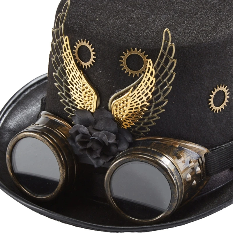 

Gothic Retro Steampunk Hat Victorian Top Hat Gears Goggles Wings Jazz Hat Fancy Dress Up Costume for Cosplay Prom