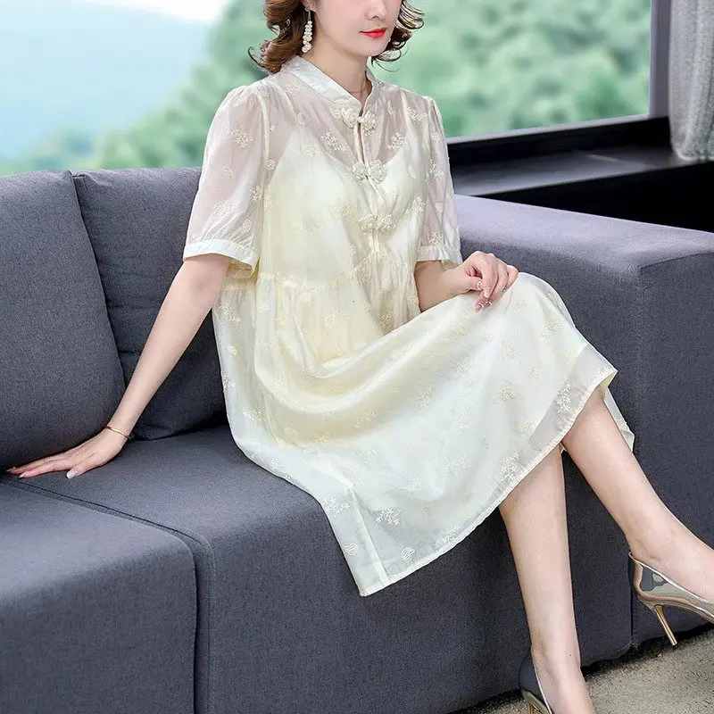 Шелковое платье на бретельках с вышивкой Mushang, комплект из двух предметов, повседневное свободное женское платье средней длины, модель Z2230 на лето, 2023