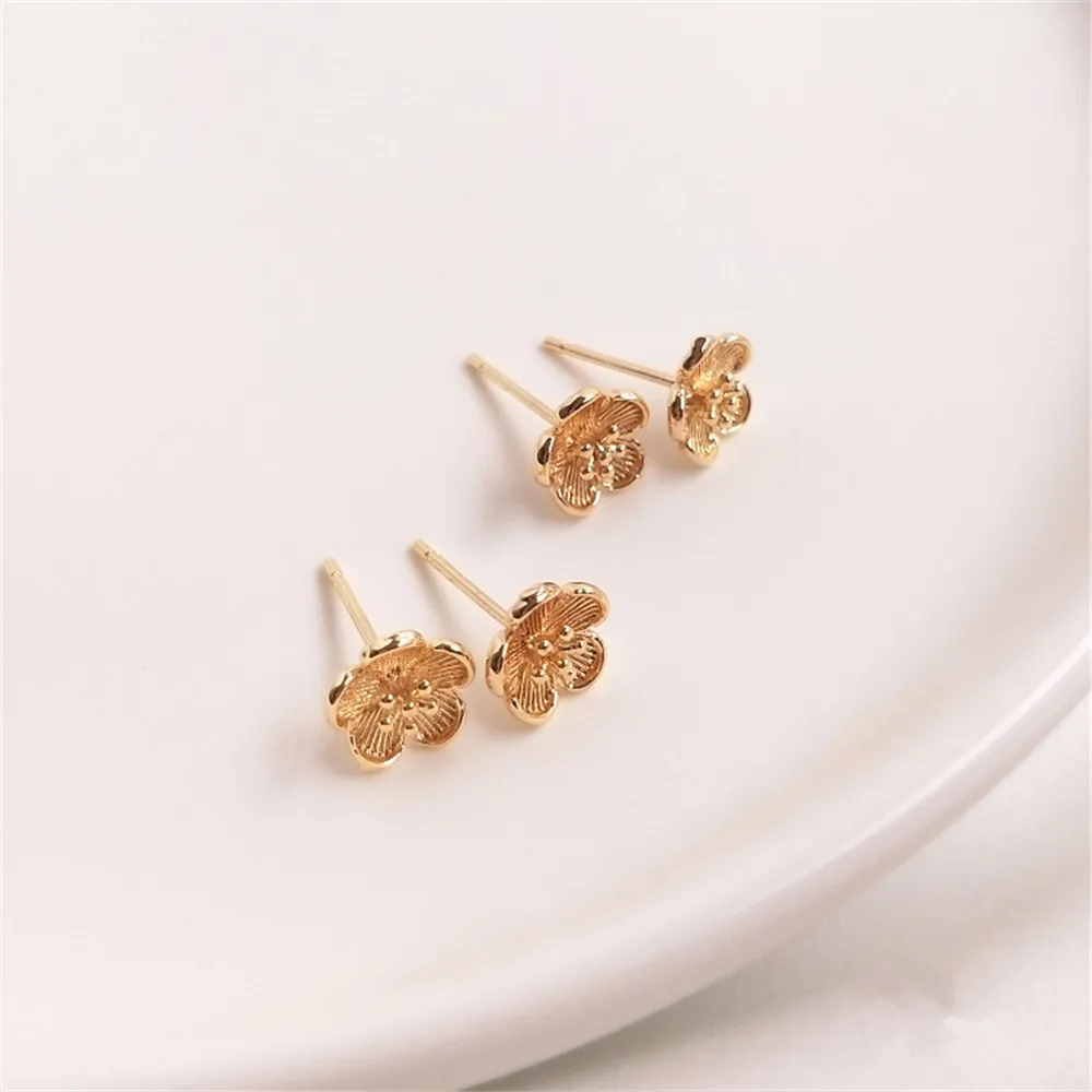 

14K Gold Filled Plated Six petal plum blossom earrings and small flower ear needles anti allergy simple hand DIY ear ornaments