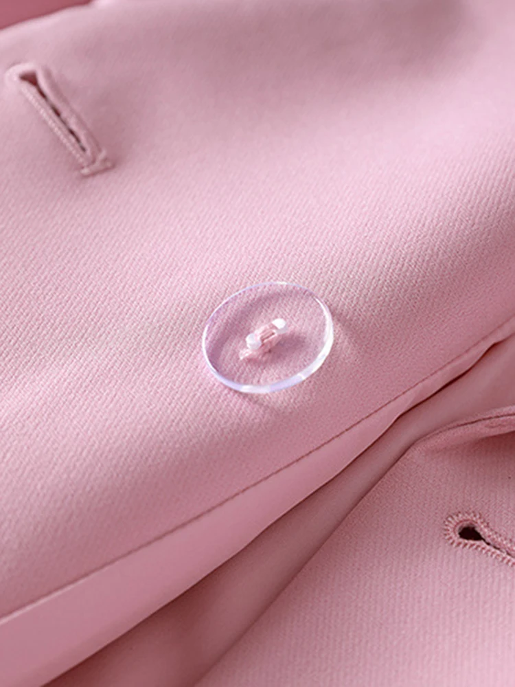 ZJYT Elegant Double Breasted Blazers for Women Jacket Coat Autumn Winter Notched Collar Pink Office Lady Outerwear Female Tops