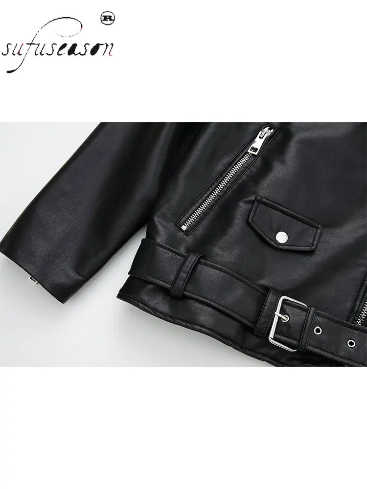 Belt Motorcycle Leather Jackets for Winter Women PU Black Leather Coat Heavy White Casual 2022 New In Clothing Traf Za  Stylish