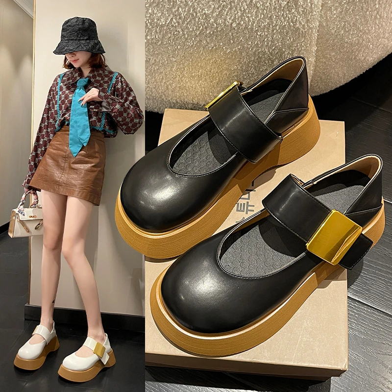 

Summer New Women's Shoes Paint Mary Jane Loafers Leather Light Bottom British Style Small Tank Shoes Fashionable and Versatile