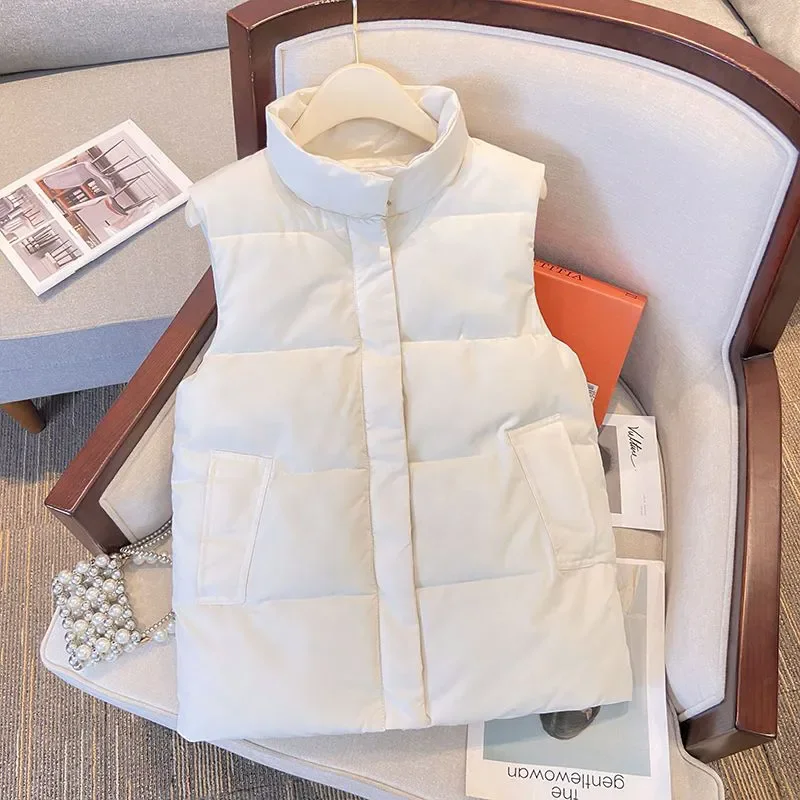 2024 зимний пуховый хлопковый жилет с воротником-стойкой цвета хаки хлопковая