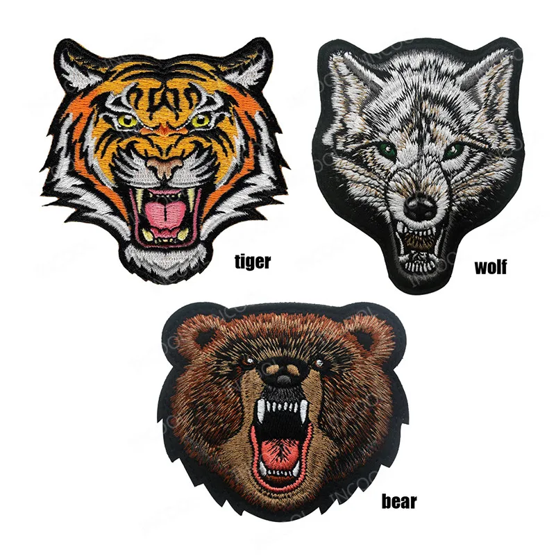 

Tiger Bear Wolf Embroidered Patches Animals Chevron Strip Military Patches Tactical Combat Emblem Appliqued 3D Embroidery Badges